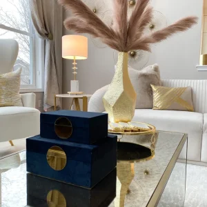 Inspire Me! Home Decor Set Of 2 Velvet Black Boxes With Gold Circle