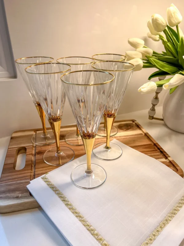 Inspire Me! Home Decor Set Of 6 Gold Stemmed Wine Glasses