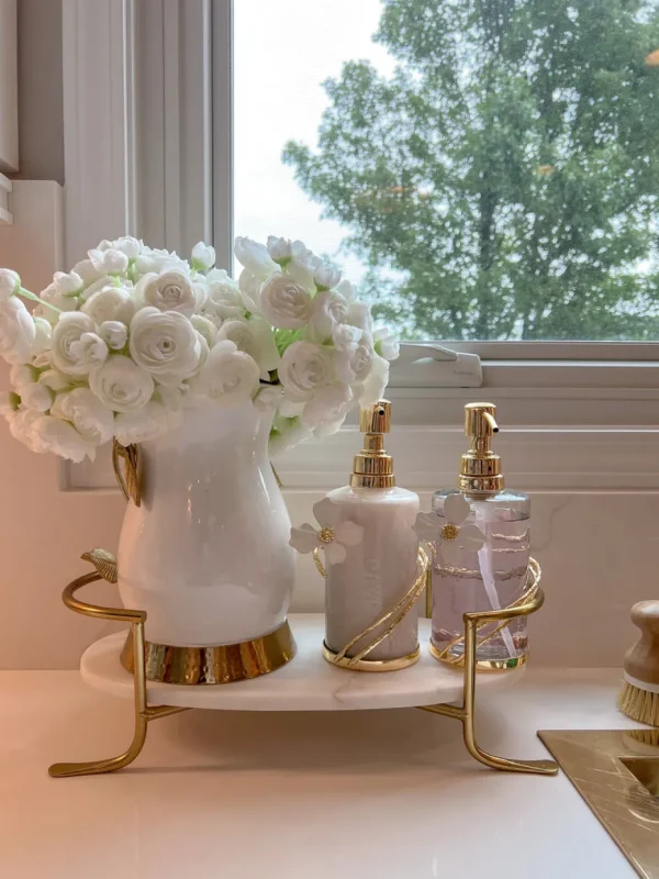 Inspire Me! Home Decor Set Of 2 Hammered Glass Pumps With Gold Tops And White Jeweled Flower Details