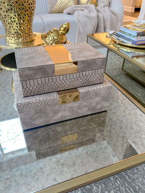 Inspire Me! Home Decor Set Of 2 Gray Snakeskin Print Boxes