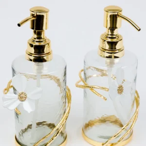 Inspire Me! Home Decor Set Of 2 Hammered Glass Pumps With Gold Tops And White Jeweled Flower Details