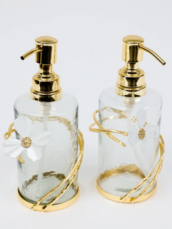 Inspire Me! Home Decor Set Of 2 Hammered Glass Pumps With Gold Tops And White Jeweled Flower Details
