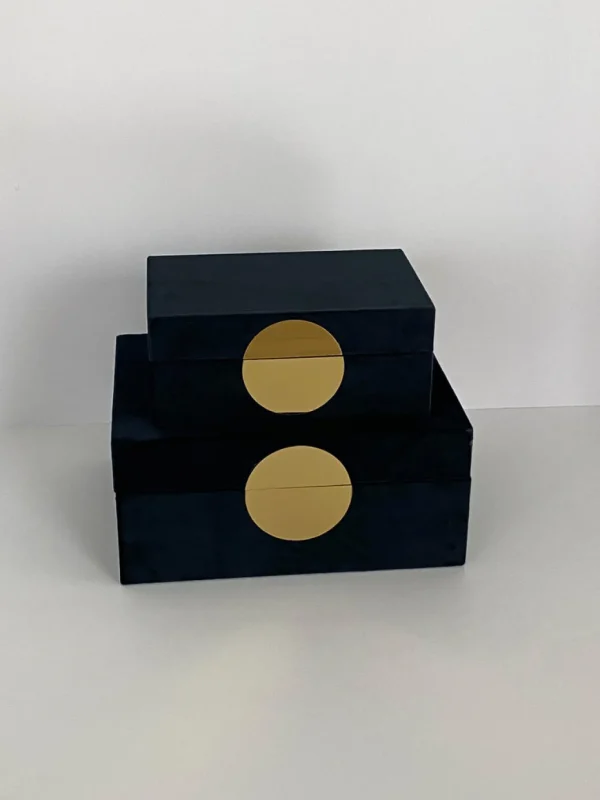 Inspire Me! Home Decor Set Of 2 Velvet Black Boxes With Gold Circle