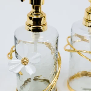 Inspire Me! Home Decor Set Of 2 Hammered Glass Pumps With Gold Tops And White Jeweled Flower Details