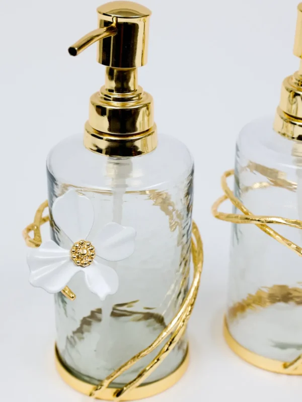Inspire Me! Home Decor Set Of 2 Hammered Glass Pumps With Gold Tops And White Jeweled Flower Details