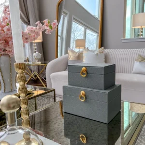 Inspire Me! Home Decor Set Of 2 Faux Leather Boxes W/ Gold Accent (2 Colors)
