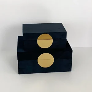 Inspire Me! Home Decor Set Of 2 Velvet Black Boxes With Gold Circle