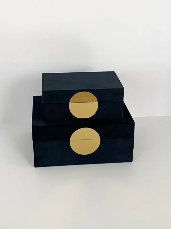 Inspire Me! Home Decor Set Of 2 Velvet Black Boxes With Gold Circle