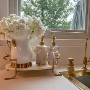 Inspire Me! Home Decor Set Of 2 Hammered Glass Pumps With Gold Tops And White Jeweled Flower Details