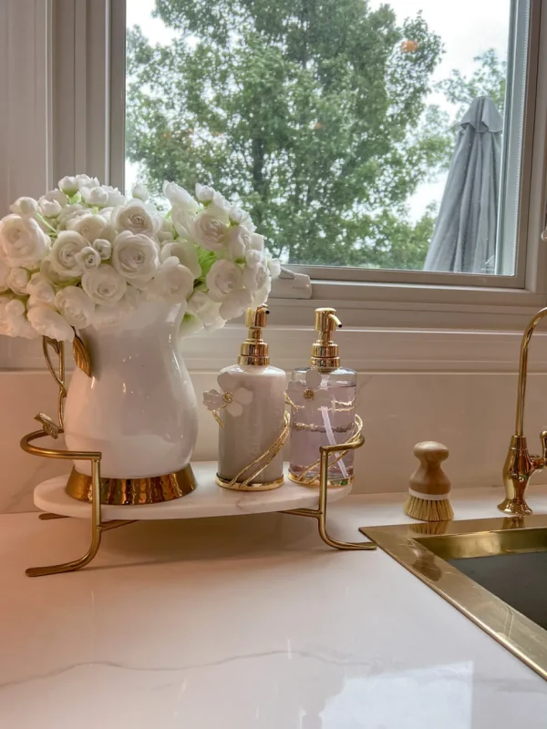 Inspire Me! Home Decor Set Of 2 Hammered Glass Pumps With Gold Tops And White Jeweled Flower Details