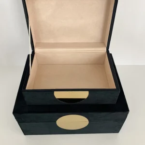 Inspire Me! Home Decor Set Of 2 Velvet Black Boxes With Gold Circle