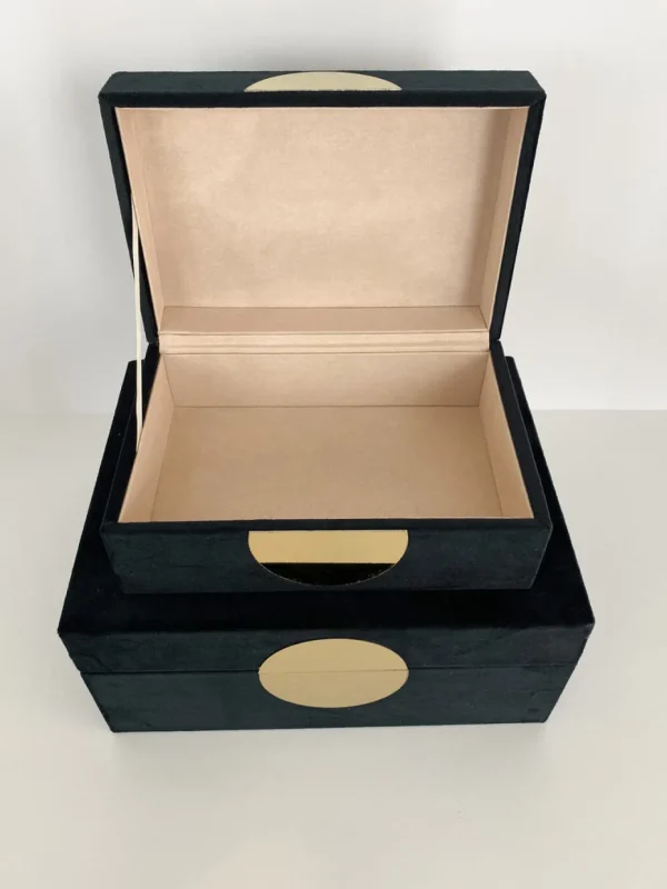 Inspire Me! Home Decor Set Of 2 Velvet Black Boxes With Gold Circle