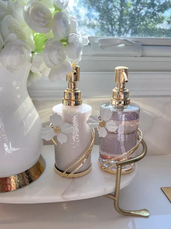 Inspire Me! Home Decor Set Of 2 Hammered Glass Pumps With Gold Tops And White Jeweled Flower Details