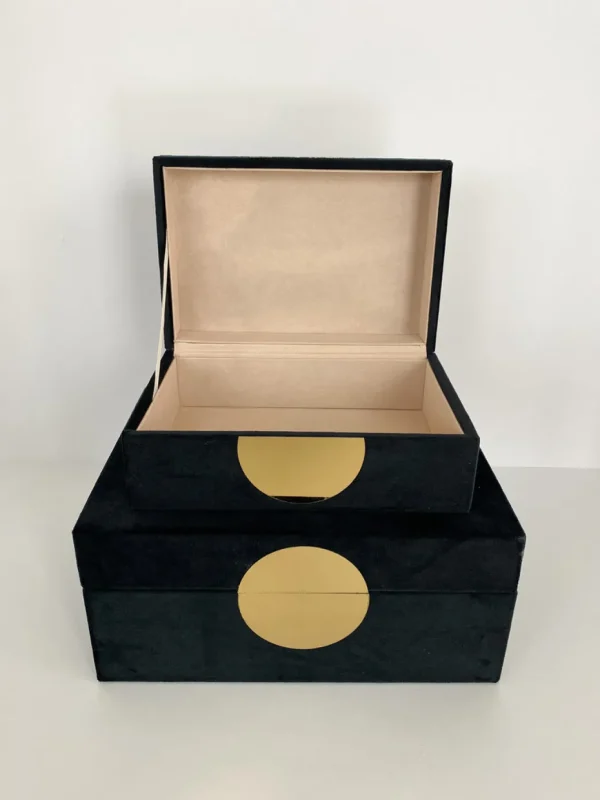 Inspire Me! Home Decor Set Of 2 Velvet Black Boxes With Gold Circle