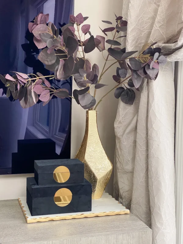 Inspire Me! Home Decor Set Of 2 Velvet Black Boxes With Gold Circle