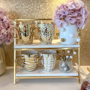Inspire Me! Home Decor Set Of 4 – 19 Oz Gold Metallic Pattern Print Mugs