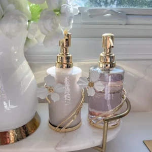 Inspire Me! Home Decor Set Of 2 Hammered Glass Pumps With Gold Tops And White Jeweled Flower Details