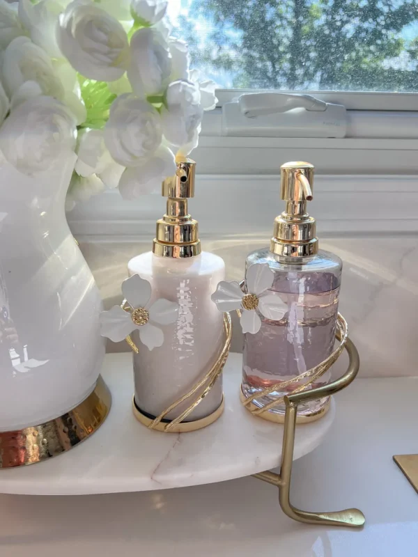 Inspire Me! Home Decor Set Of 2 Hammered Glass Pumps With Gold Tops And White Jeweled Flower Details