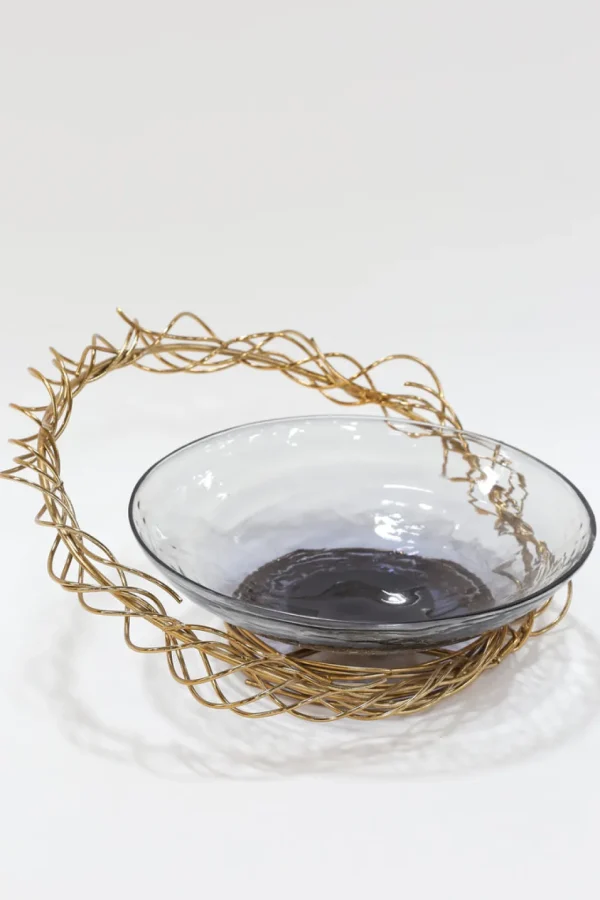 Inspire Me! Home Decor Shallow Glass Bowl With Gold Metal Swirl