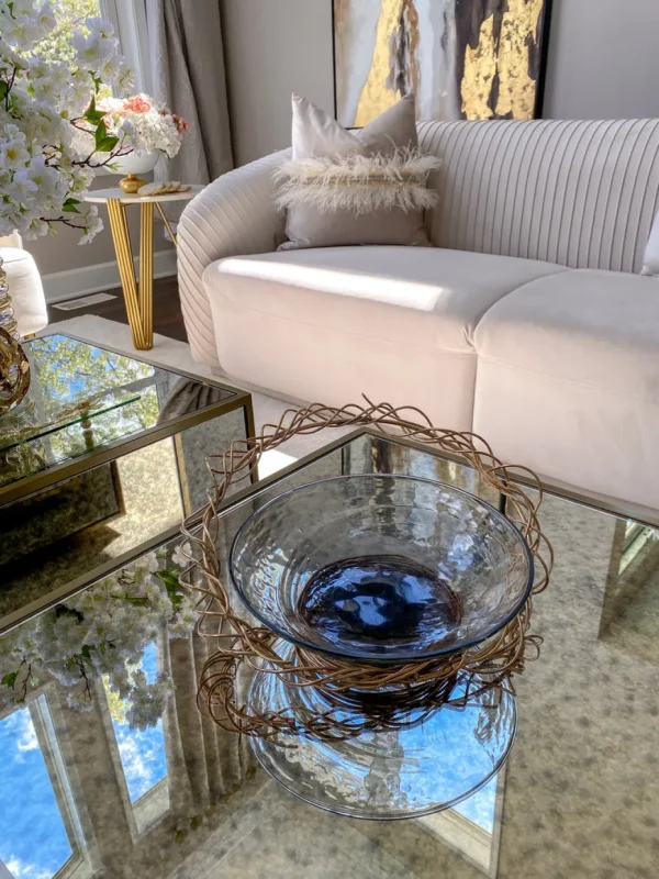 Inspire Me! Home Decor Shallow Glass Bowl With Gold Metal Swirl