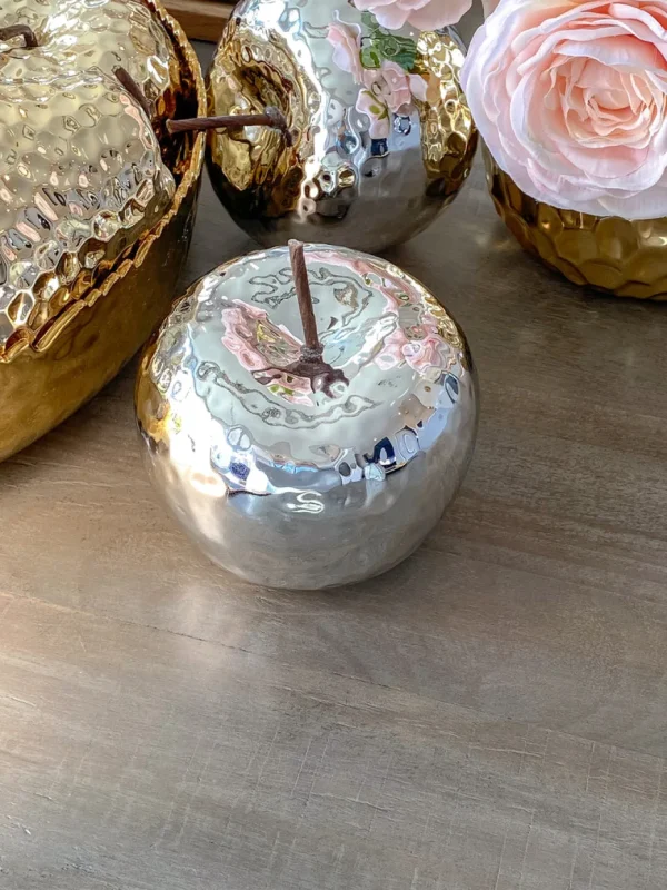 Inspire Me! Home Decor Shiny Hammered Silver Ceramic Apple