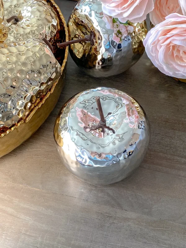 Inspire Me! Home Decor Shiny Hammered Silver Ceramic Apple
