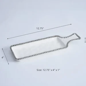 Inspire Me! Home Decor Short Silver And White Beaded Tray