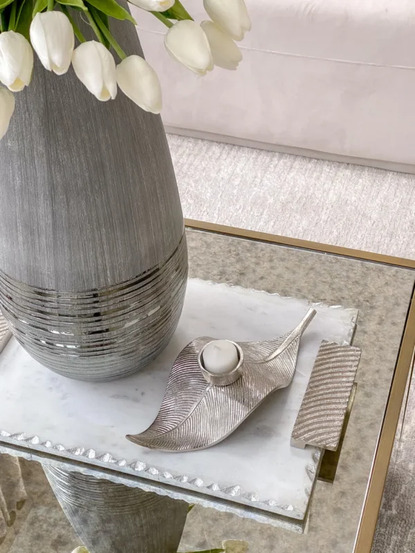 Inspire Me! Home Decor Silver Leaf Tea Light Holder