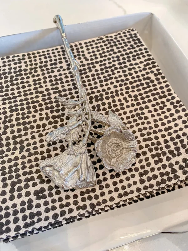Inspire Me! Home Decor Silver White Enamel Napkin Holder W/ Floral Design