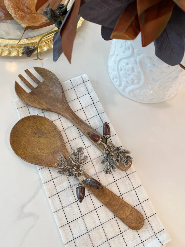 Inspire Me! Home Decor Silver Acorn Detailed Mango Wood Servers