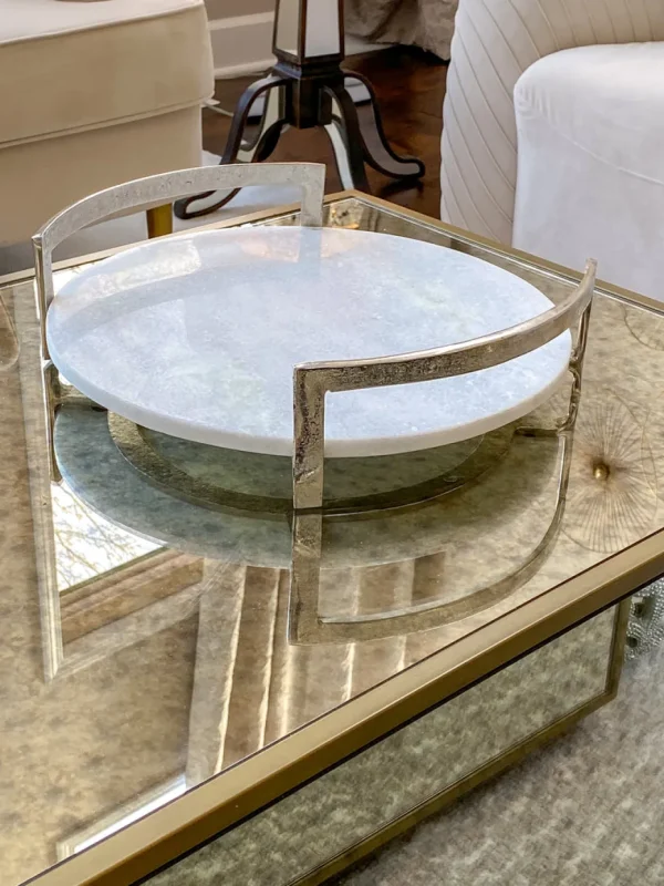 Inspire Me! Home Decor Silver Modern Handle Round Marble Tray