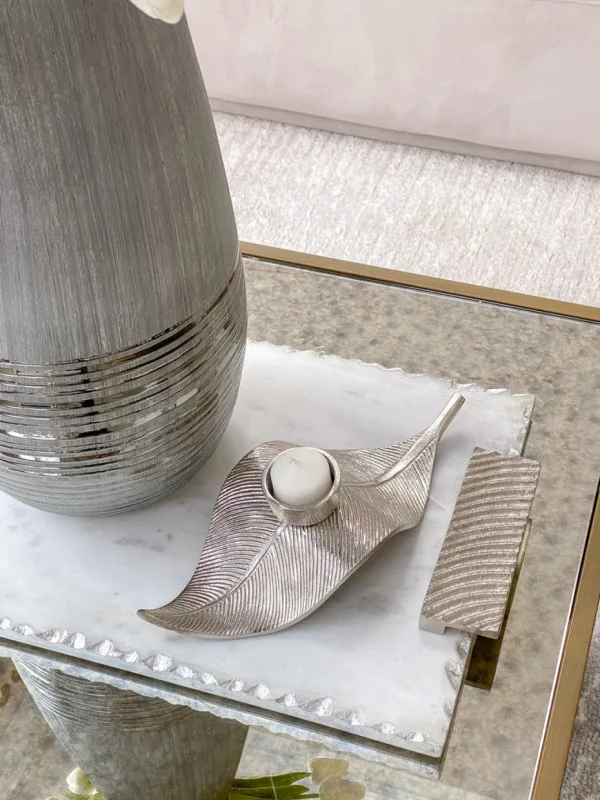 Inspire Me! Home Decor Silver Leaf Tea Light Holder