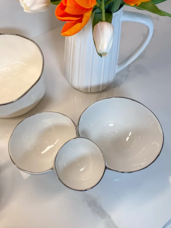 Inspire Me! Home Decor Silver And White 3 Section Serving Bowls