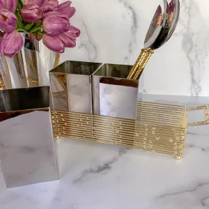 Inspire Me! Home Decor Silver And Gold Metal 3 Section Silverware Holder