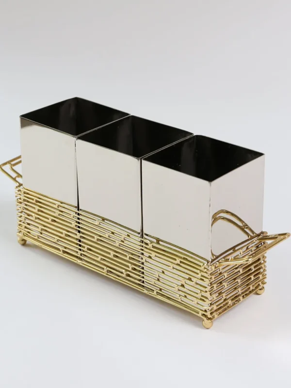 Inspire Me! Home Decor Silver And Gold Metal 3 Section Silverware Holder