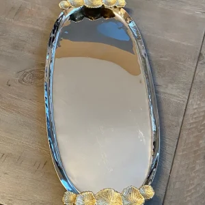 Inspire Me! Home Decor Silver Oval Tray With Gold Floral Handles