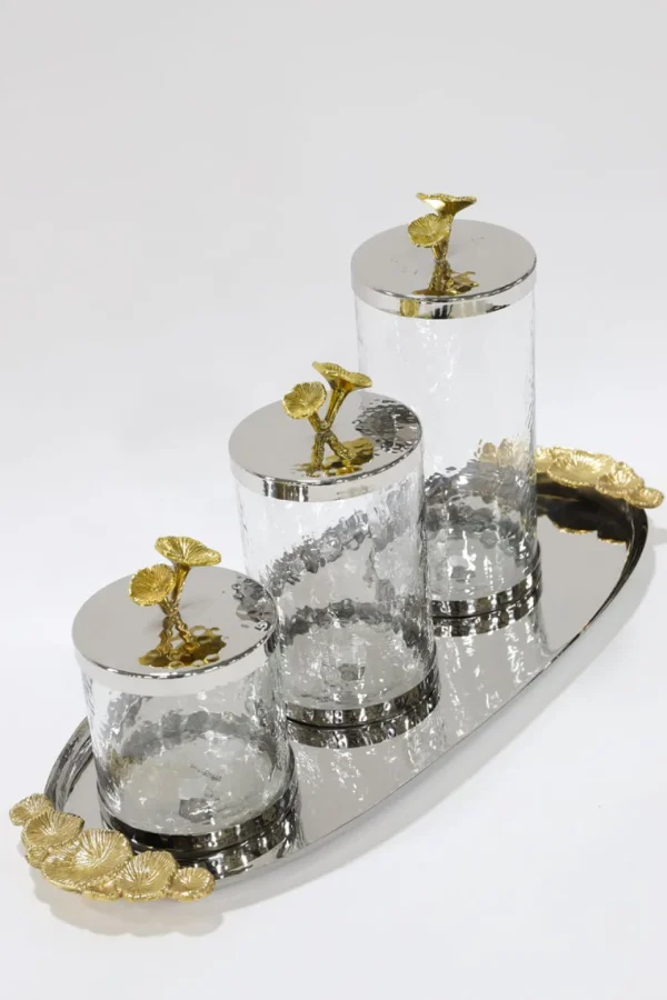 Inspire Me! Home Decor Silver And Gold Flower Top Canister (3 Sizes)