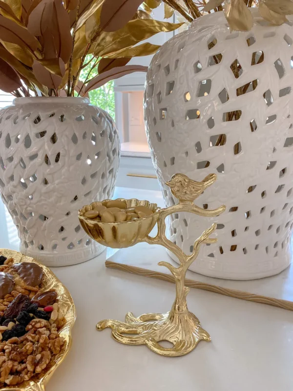 Inspire Me! Home Decor Snack Bowl On Gold Tree Stand With Bird