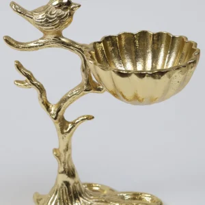 Inspire Me! Home Decor Snack Bowl On Gold Tree Stand With Bird