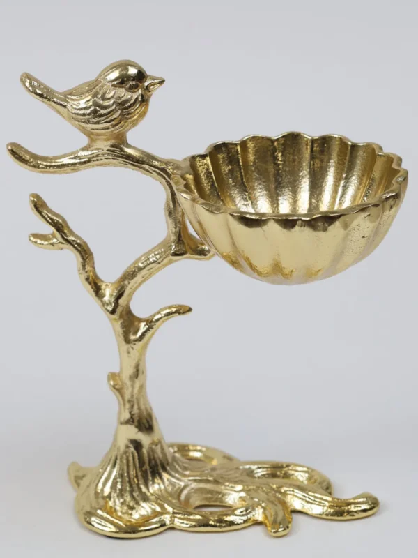 Inspire Me! Home Decor Snack Bowl On Gold Tree Stand With Bird