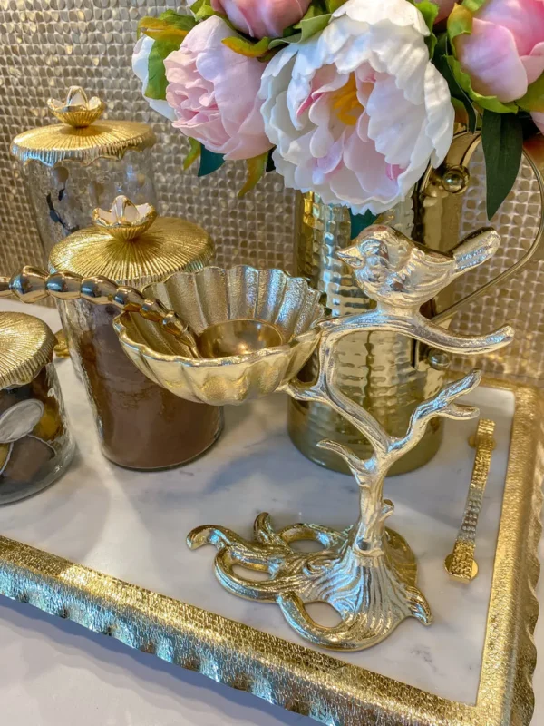 Inspire Me! Home Decor Snack Bowl On Gold Tree Stand With Bird