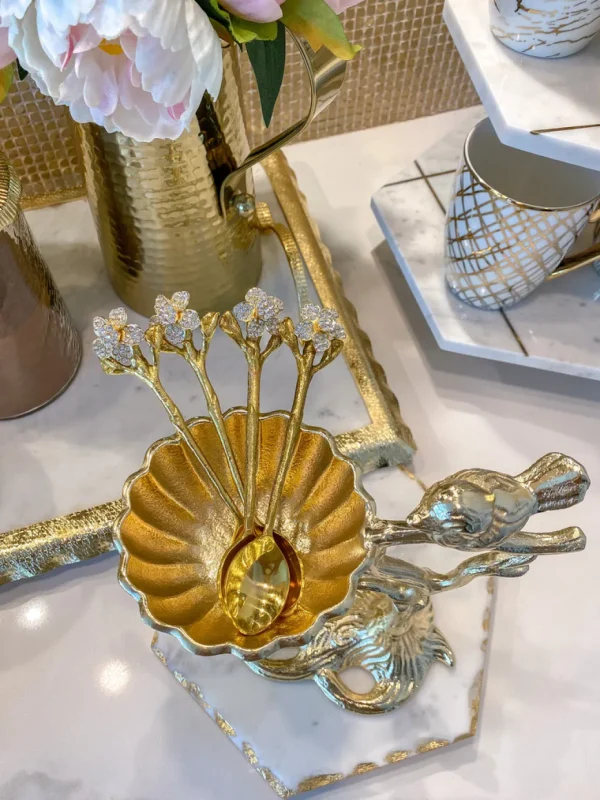Inspire Me! Home Decor Snack Bowl On Gold Tree Stand With Bird
