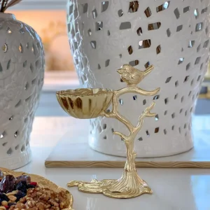 Inspire Me! Home Decor Snack Bowl On Gold Tree Stand With Bird