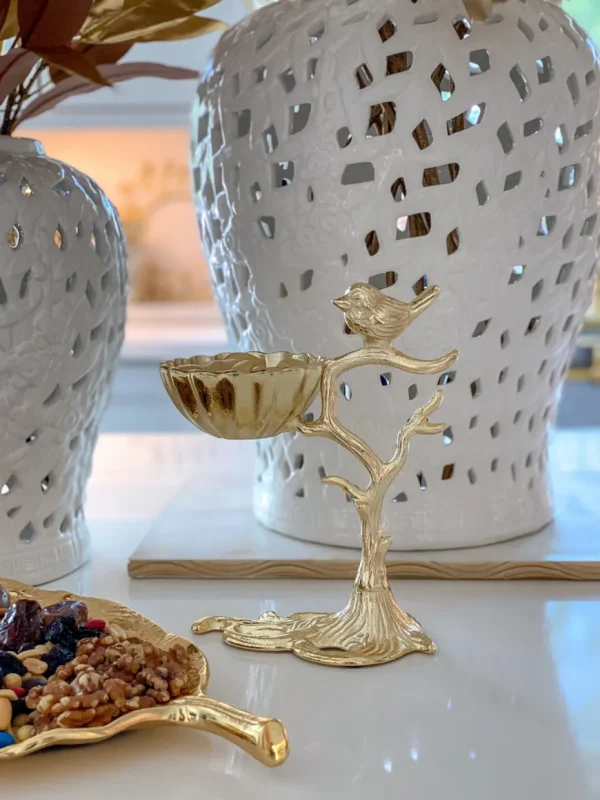 Inspire Me! Home Decor Snack Bowl On Gold Tree Stand With Bird