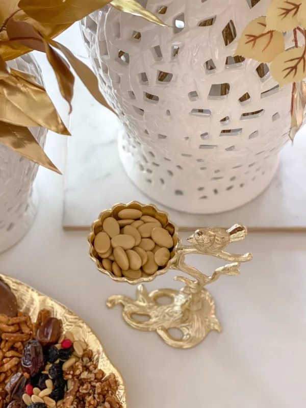 Inspire Me! Home Decor Snack Bowl On Gold Tree Stand With Bird