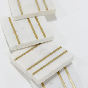 Inspire Me! Home Decor Square Marble Coasters With Gold Inlay (Set Of 4)