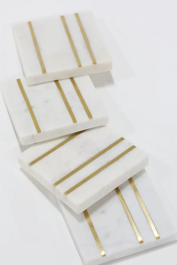 Inspire Me! Home Decor Square Marble Coasters With Gold Inlay (Set Of 4)