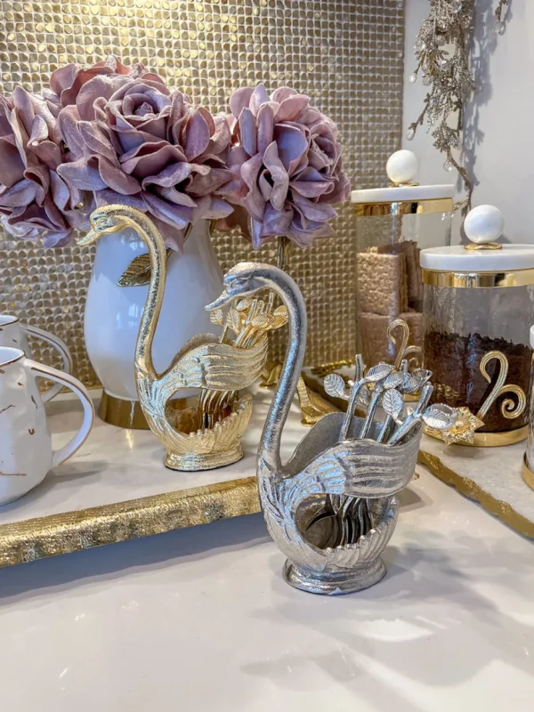 Inspire Me! Home Decor Swan Spoon Holder With 6 Tea Spoons (2 Colors)