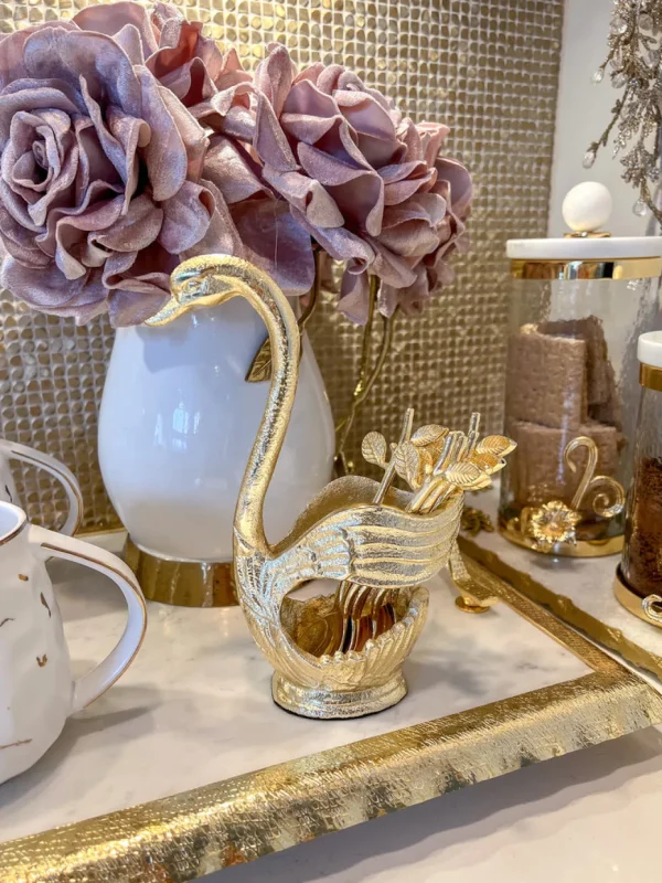 Inspire Me! Home Decor Swan Spoon Holder With 6 Tea Spoons (2 Colors)