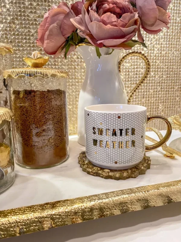 Inspire Me! Home Decor “Sweater Weather” Gold & White Tile Mug